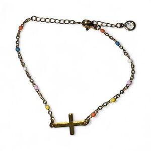 Gold Cross Bracelet with Multicolor Beads